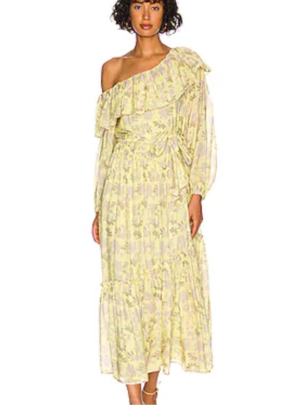 ASTR THE LABEL KAYLANI DRESS Size S Yellow and Violet/Gray Floral